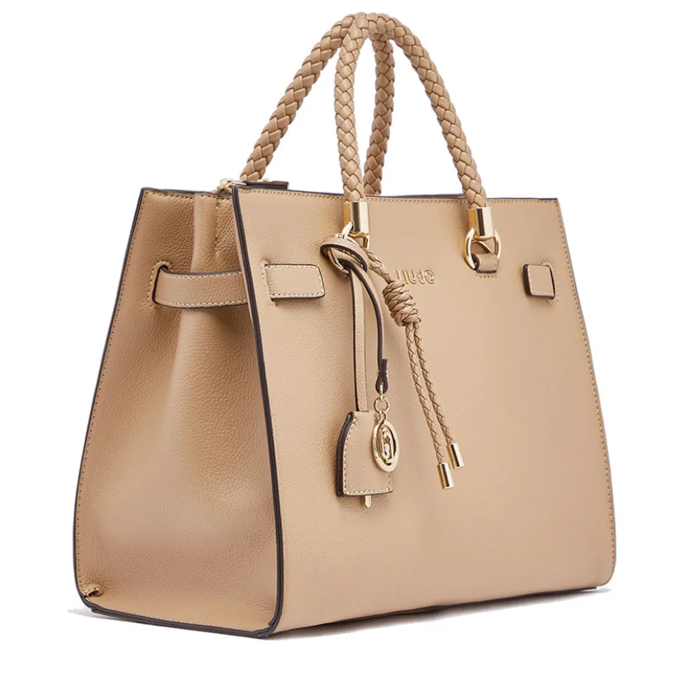 Borsa Donna a Mano Media LIU JO Better effetto Bottalato color Cammello con Charm