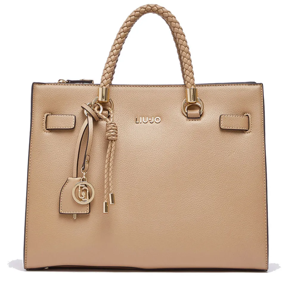 Borsa Donna a Mano Media LIU JO Better effetto Bottalato color Cammello con Charm