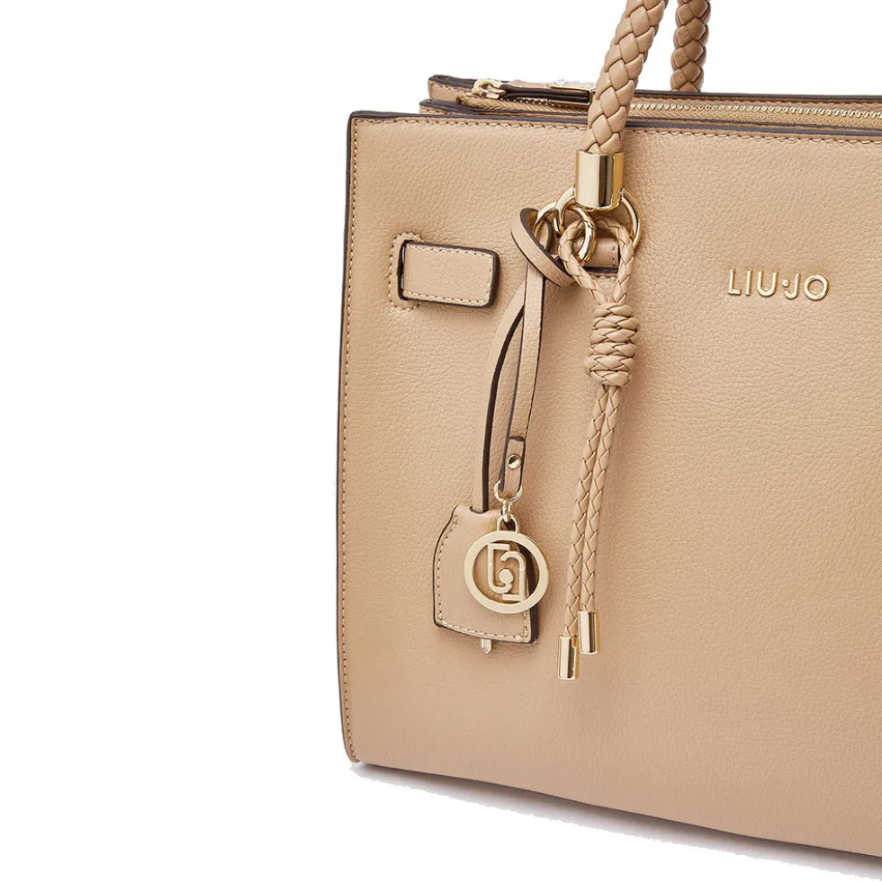 Borsa Donna a Mano Media LIU JO Better effetto Bottalato color Cammello con Charm