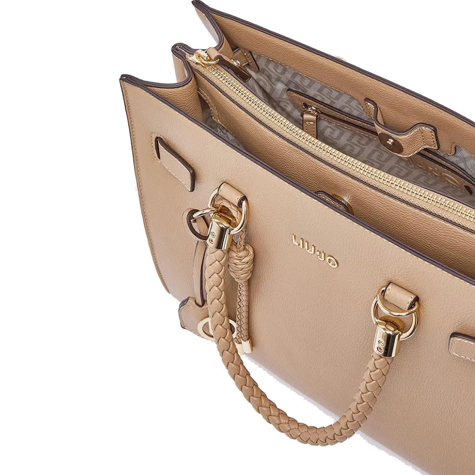 Borsa Donna a Mano Media LIU JO Better effetto Bottalato color Cammello con Charm