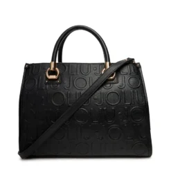 Borsa Donna a Mano Media LIU JO effetto Bottalato con Logo in Rilievo All Over Nero