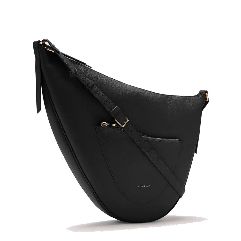Borsa Donna Asimmetrica a Tracolla COCCINELLE linea Snuggie Medium in Pelle Nera