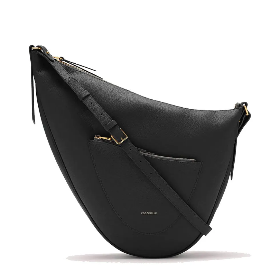 Borsa Donna Asimmetrica a Tracolla COCCINELLE linea Snuggie Medium in Pelle Nera