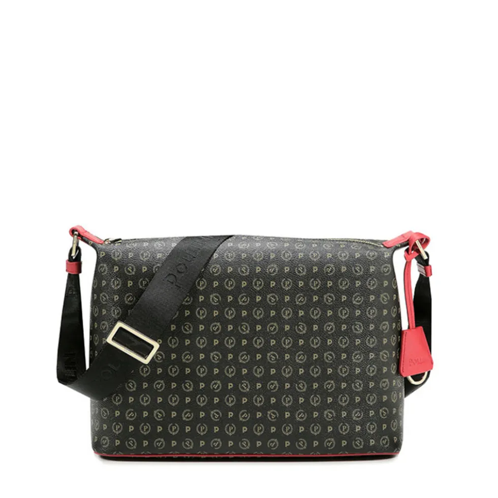 Borsa Donna a Spalla a Tracolla POLLINI linea Heritage Logo Classic Nero e Rosso Lacca