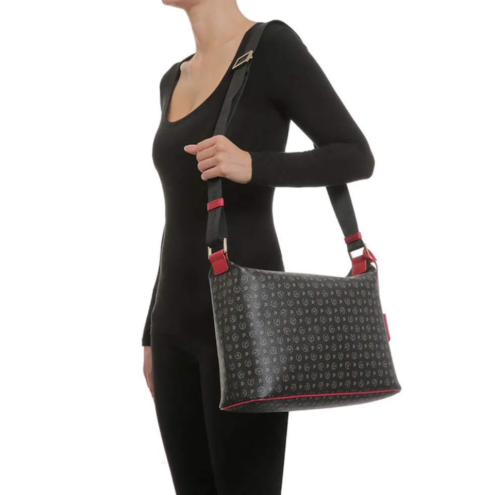Borsa Donna a Spalla a Tracolla POLLINI linea Heritage Logo Classic Nero e Rosso Lacca