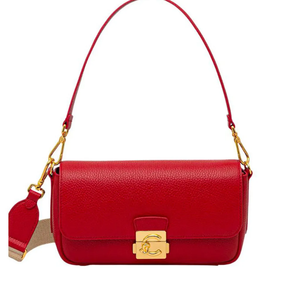 Borsa Donna a Spalla COCCINELLE in Pelle Martellata linea C-Me Colore Scarlet