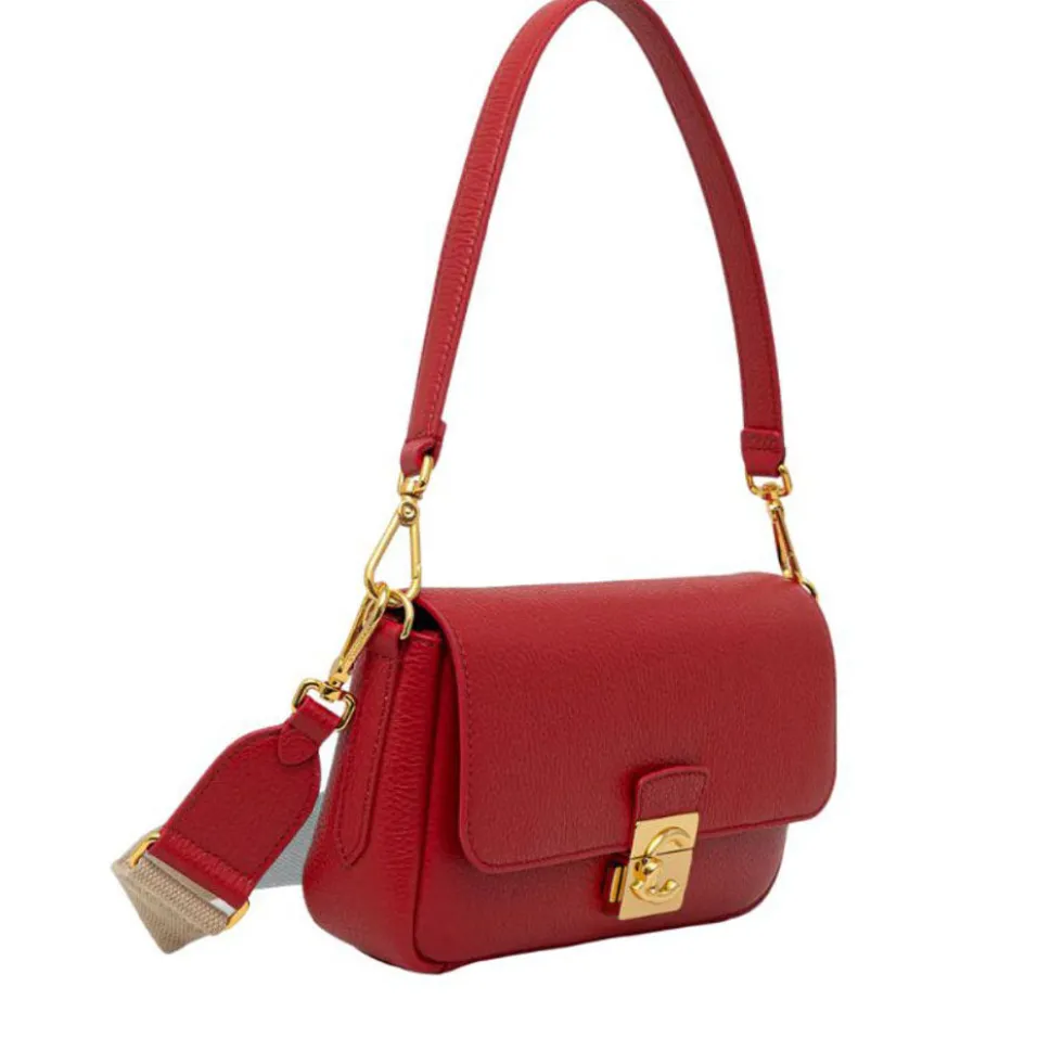 Borsa Donna a Spalla COCCINELLE in Pelle Martellata linea C-Me Colore Scarlet
