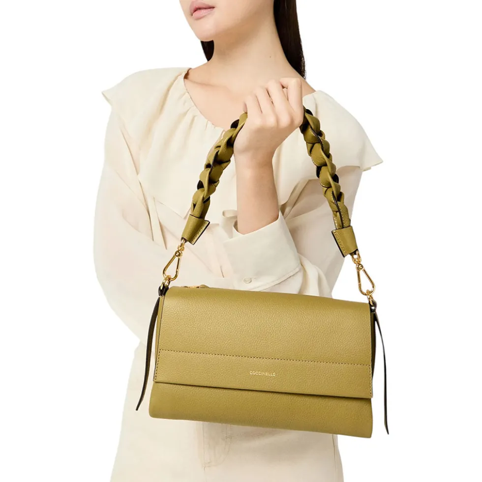 Borsa Donna a Spalla COCCINELLE in Pelle linea Boheme Small colore Pearl -Cognac