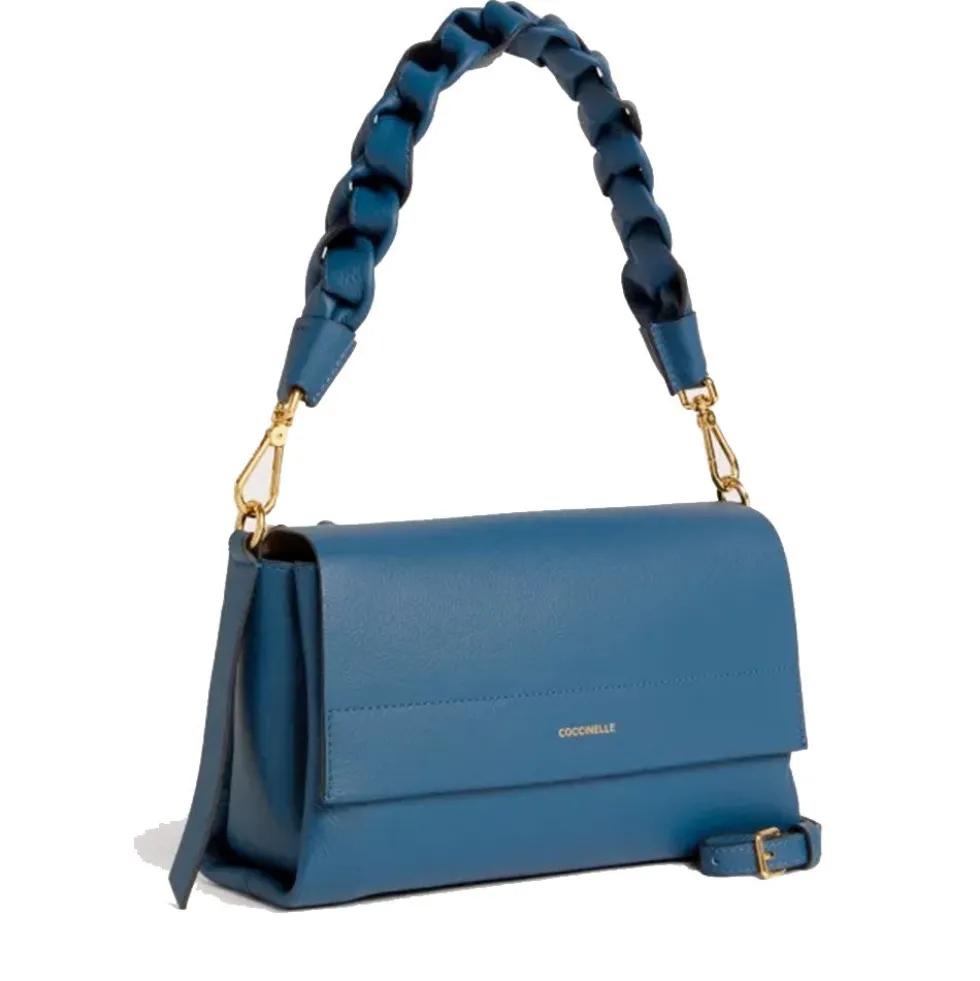 Borsa Donna a Spalla COCCINELLE in Pelle linea Boheme Small colore Deep Blue - Sandshell