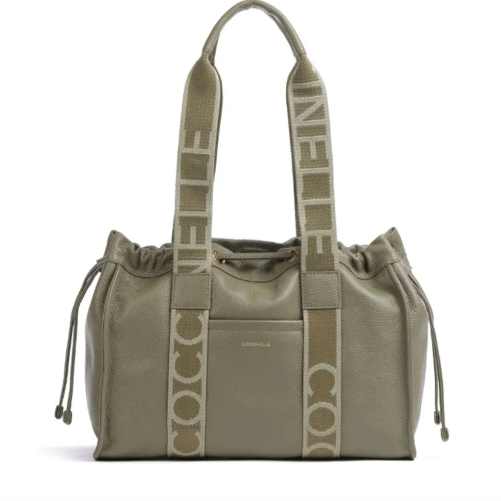 Borsa Donna a Spalla COCCINELLE in Pelle Linea 2Day Signature Medium colore Laurel Green