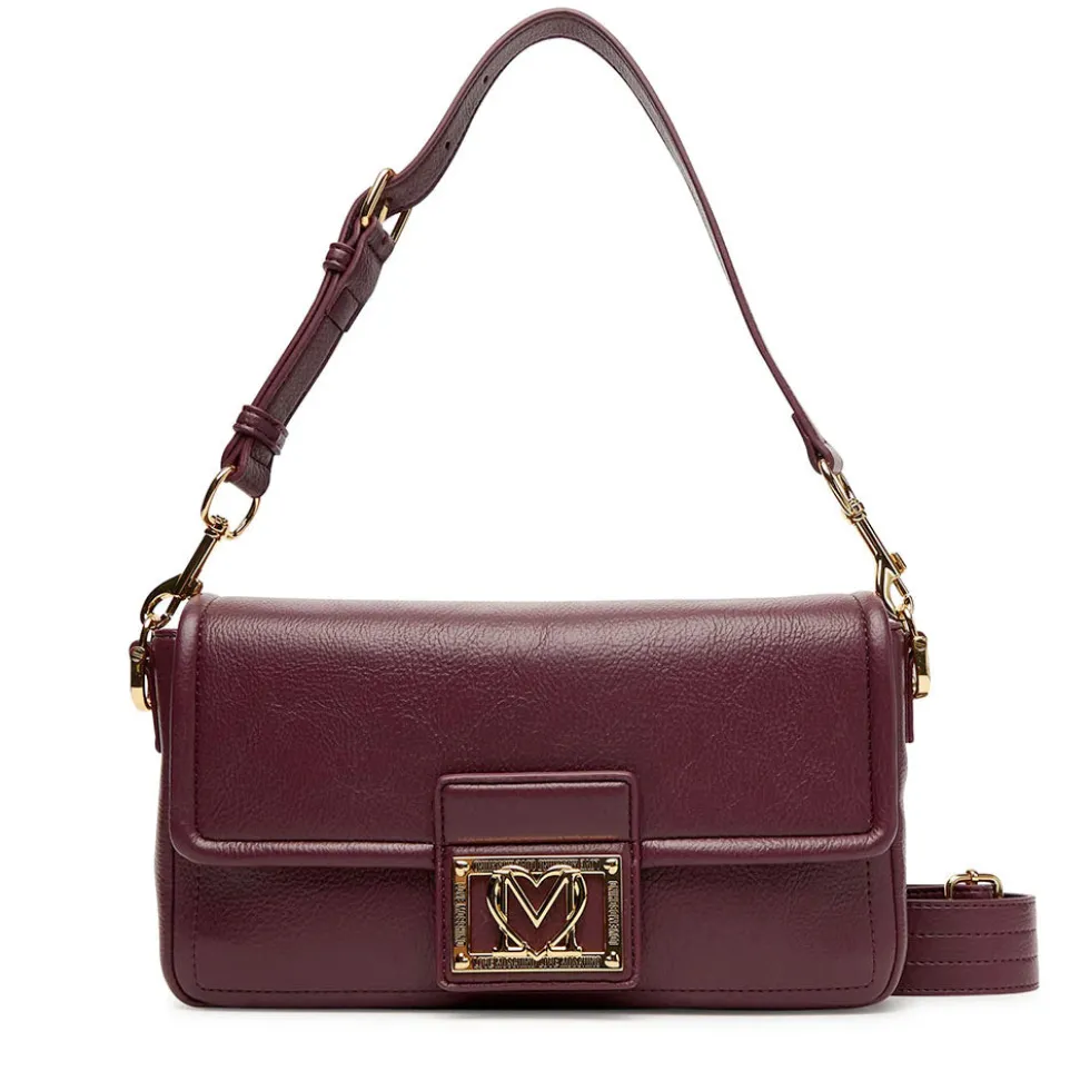 Borsa Donna a Spalla con Tracolla LOVE MOSCHINO color Vino con Placca Quadrata con Logo