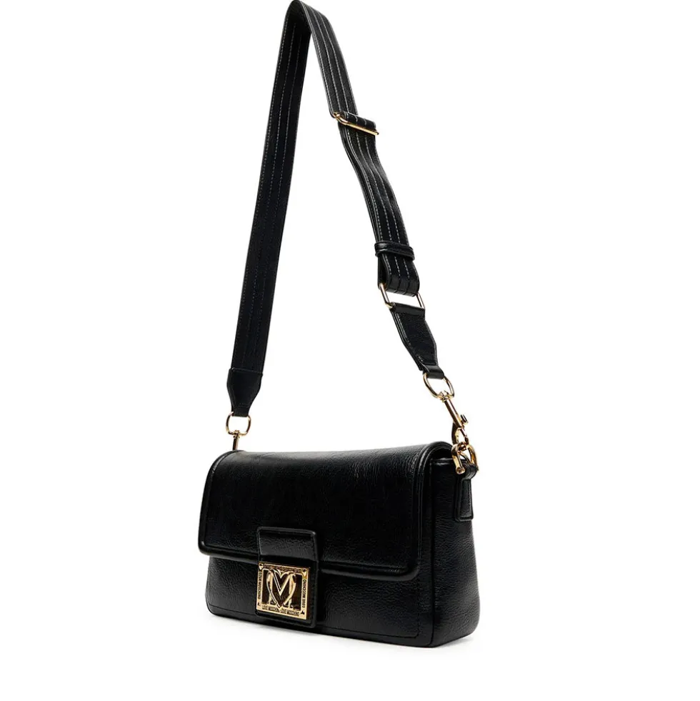 Borsa Donna a Spalla con Tracolla LOVE MOSCHINO Nera con Placca Quadrata con Logo