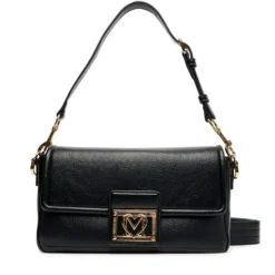 Borsa Donna a Spalla con Tracolla LOVE MOSCHINO Nera con Placca Quadrata con Logo