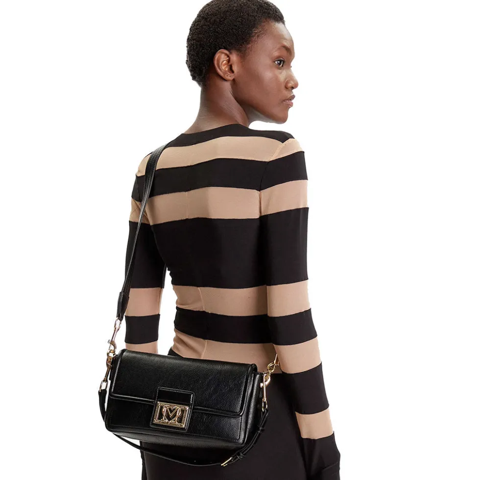 Borsa Donna a Spalla con Tracolla LOVE MOSCHINO Nera con Placca Quadrata con Logo
