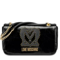 Borsa Donna a Spalla e Tracolla LOVE MOSCHINO Nera con Logo Ricamato e Borchie