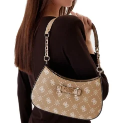 Borsa Donna a Spalla GUESS Linea Carrie Colore Biscotti Logo