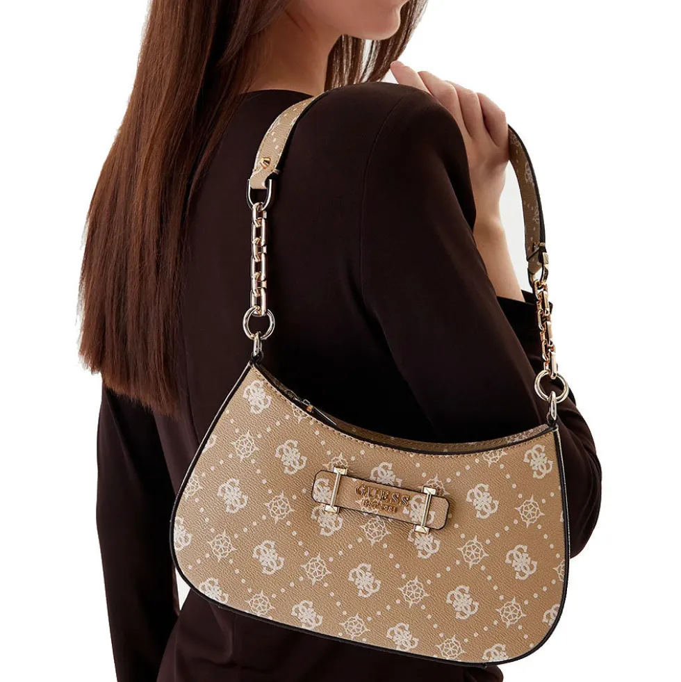 Borsa Donna a Spalla GUESS Linea Carrie Colore Biscotti Logo