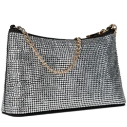 Borsa Donna a Spalla LOVE MOSCHINO Argento con Strass