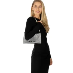 Borsa Donna a Spalla LOVE MOSCHINO Argento con Strass