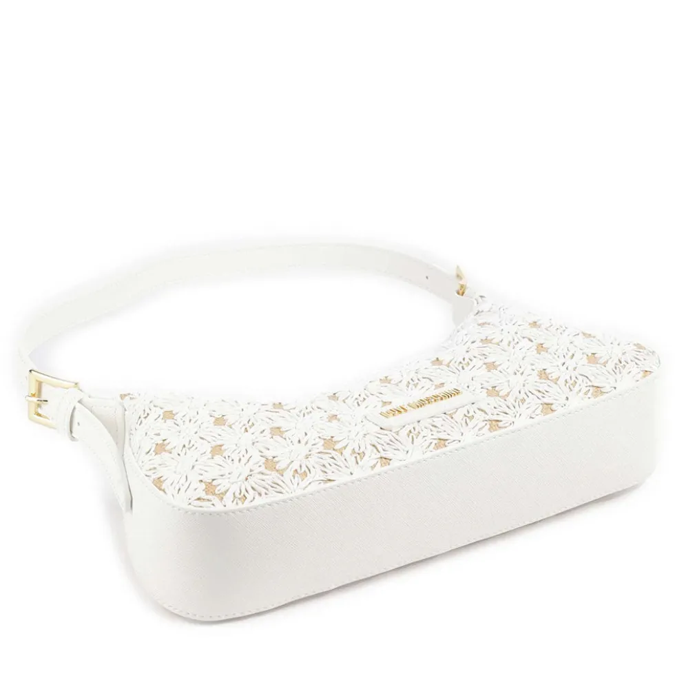 Borsa Donna a Spalla LOVE MOSCHINO linea Daisy in Ecopelle e Rafia Bianca