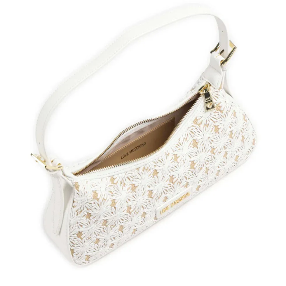 Borsa Donna a Spalla LOVE MOSCHINO linea Daisy in Ecopelle e Rafia Bianca