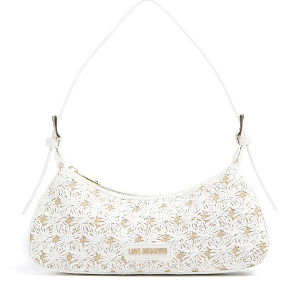 Borsa Donna a Spalla LOVE MOSCHINO linea Daisy in Ecopelle e Rafia Bianca