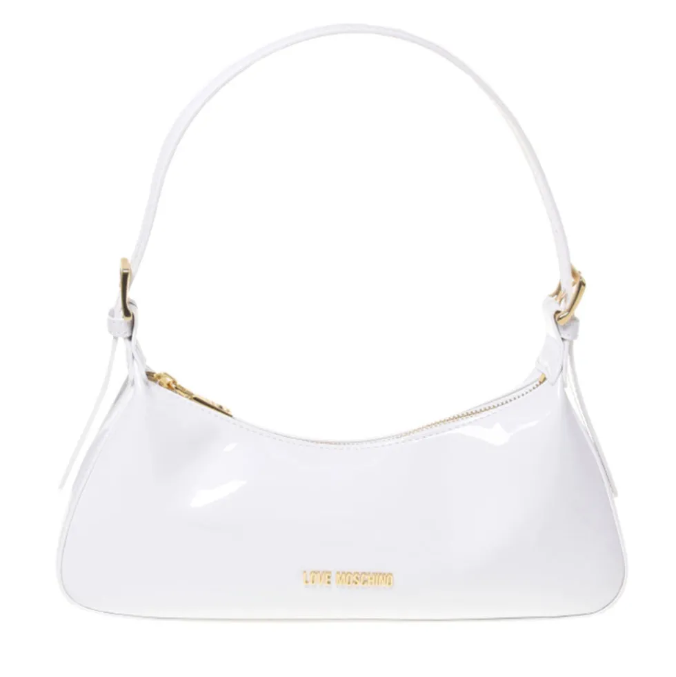 Borsa Donna a Spalla LOVE MOSCHINO in Ecopelle Effetto Vernice Bianca