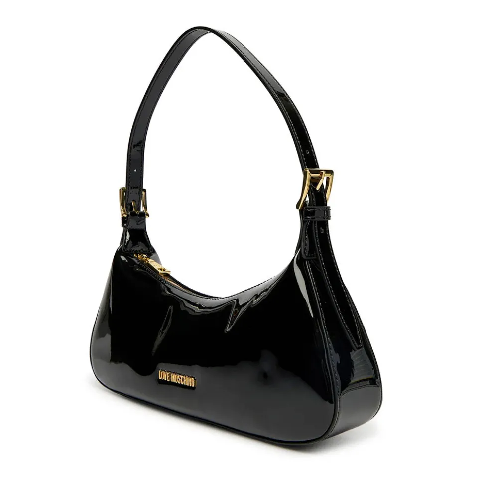 Borsa Donna a Spalla LOVE MOSCHINO in Ecopelle Effetto Vernice Nera