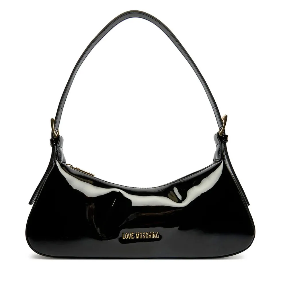 Borsa Donna a Spalla LOVE MOSCHINO in Ecopelle Effetto Vernice Nera