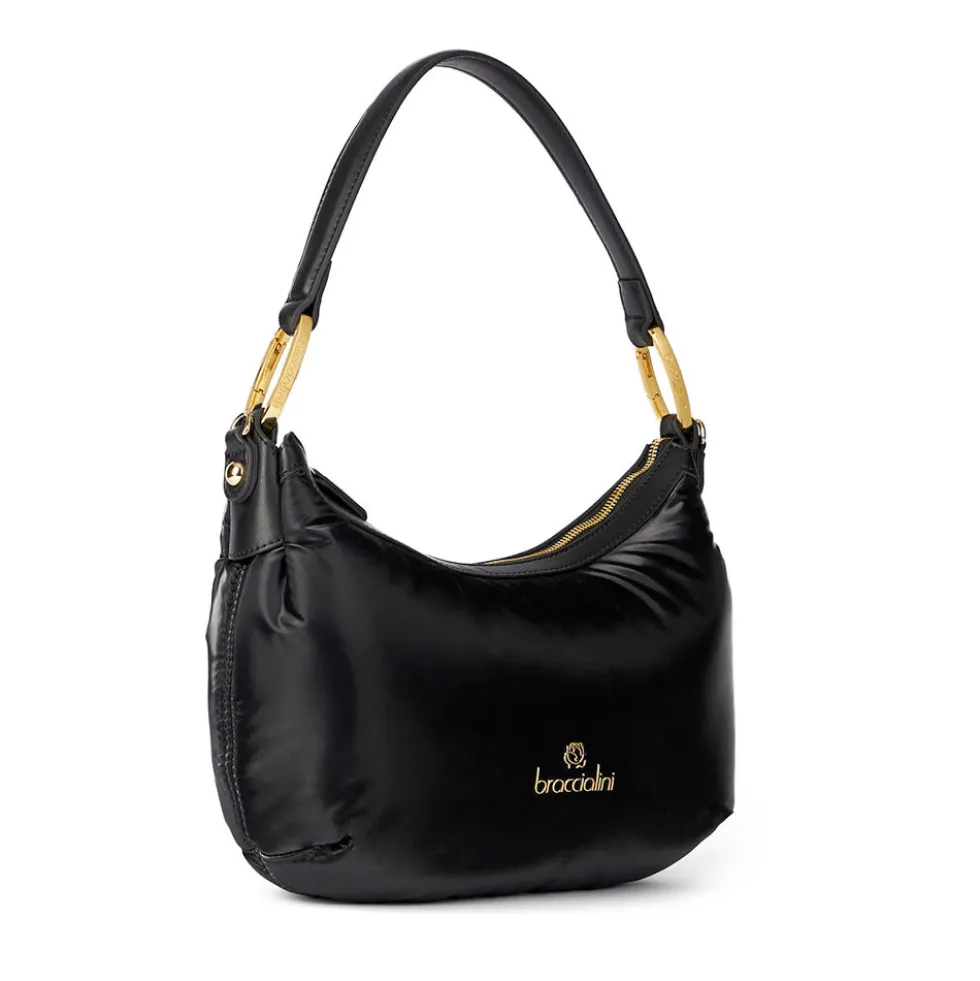 Borsa Donna a Spalla Media BRACCIALINI linea Beth Puffy in Nylon Nero