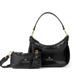 Borsa Donna a Spalla Media BRACCIALINI linea Beth Puffy in Nylon Nero