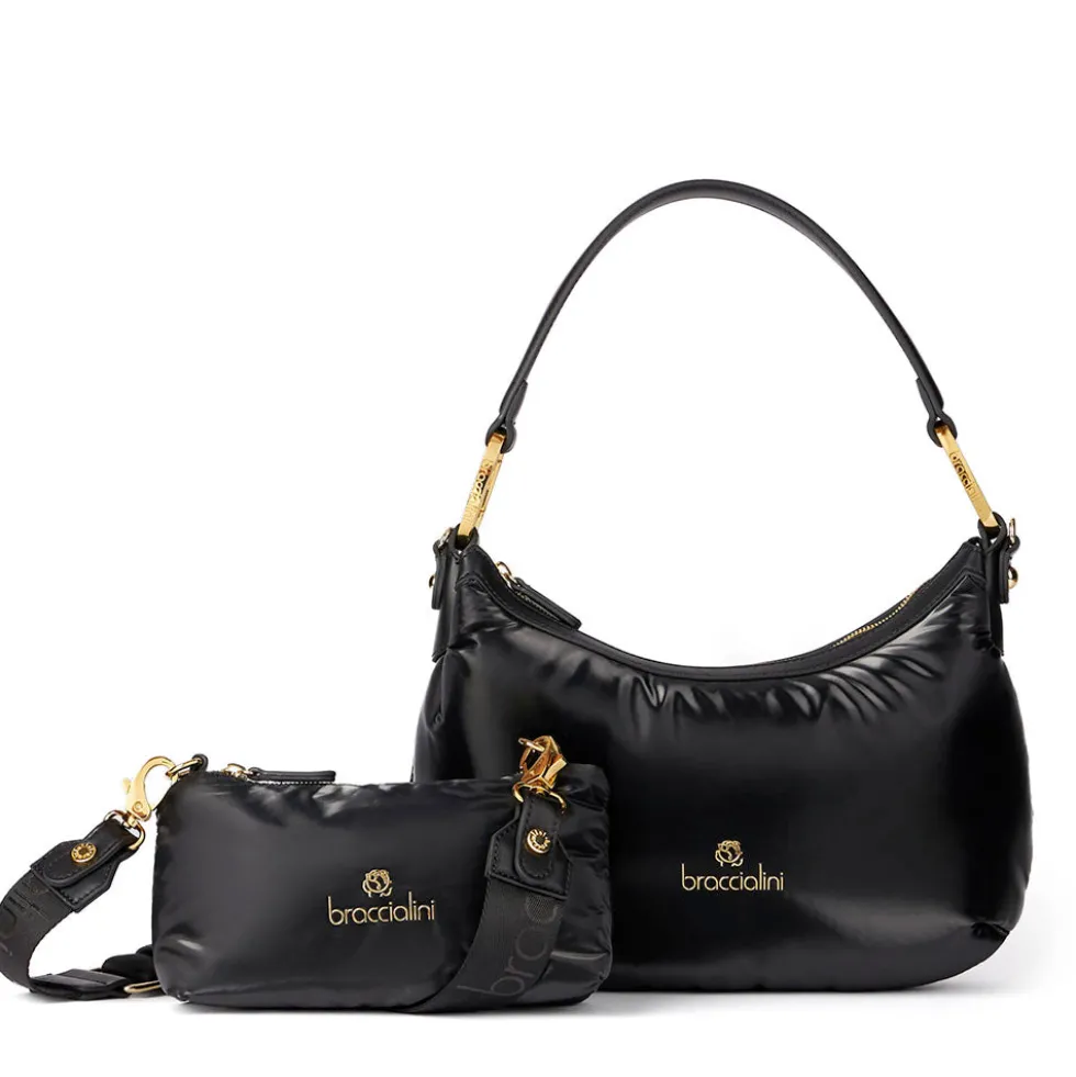 Borsa Donna a Spalla Media BRACCIALINI linea Beth Puffy in Nylon Nero