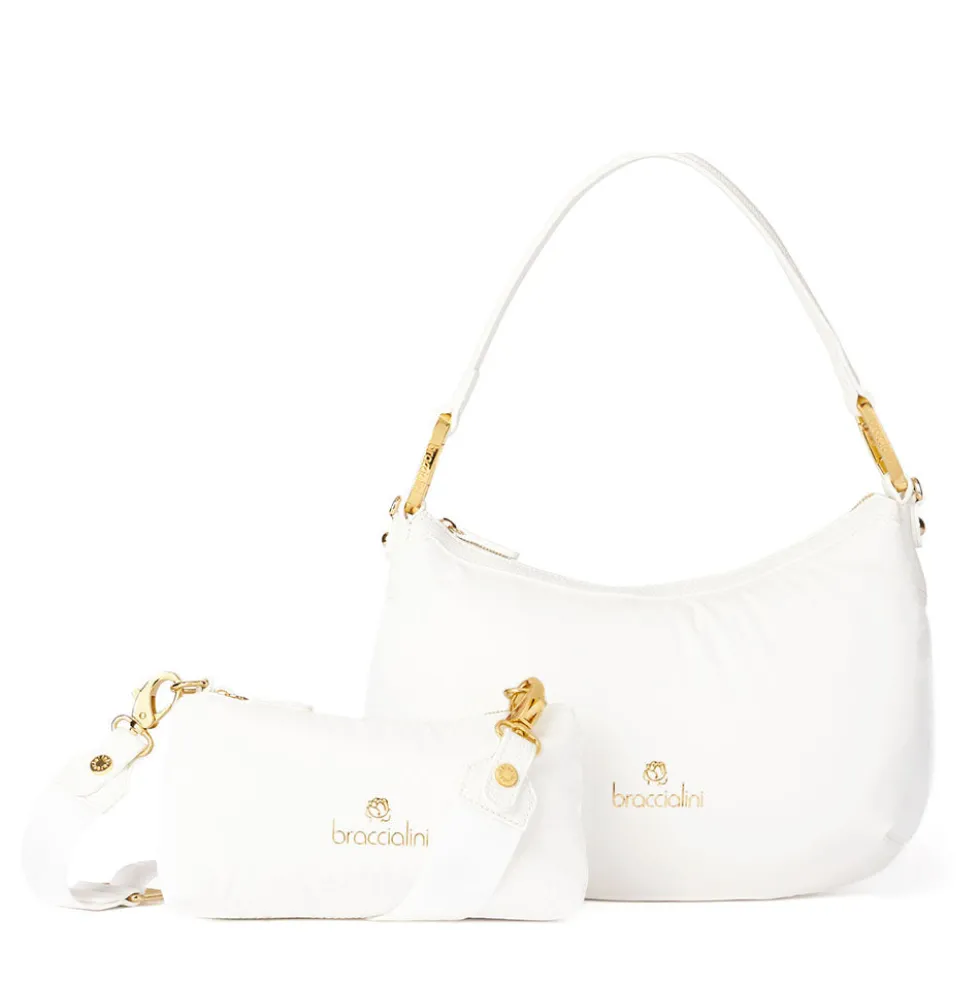 Borsa Donna a Spalla Media BRACCIALINI linea Beth Puffy in Nylon Bianco