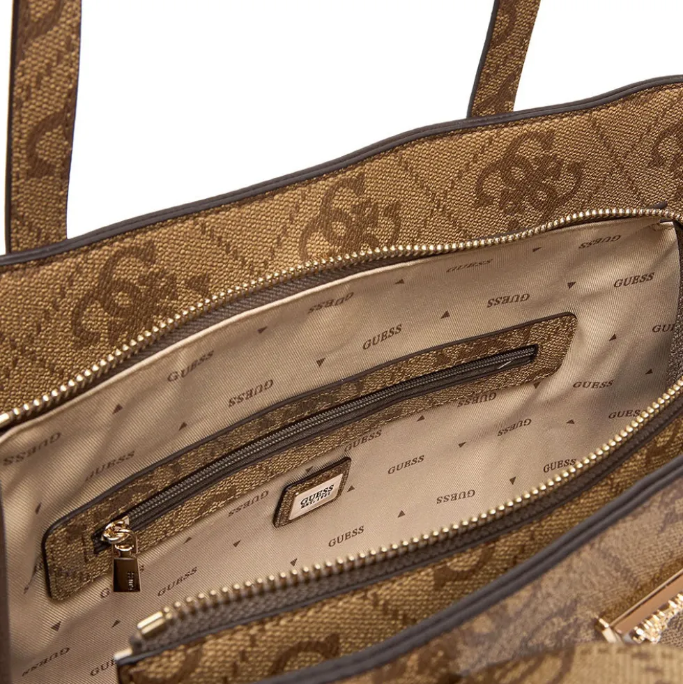 Borsa Donna a Spalla Shopper GUESS Linea Meridian colore Latte Logo