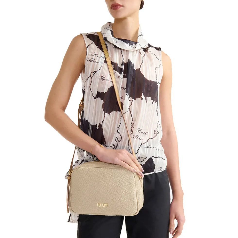 Borsa Donna a Tracolla 1A Classe Alviero Martini linea Golden Dune effetto Intrecciato Nera LE43
