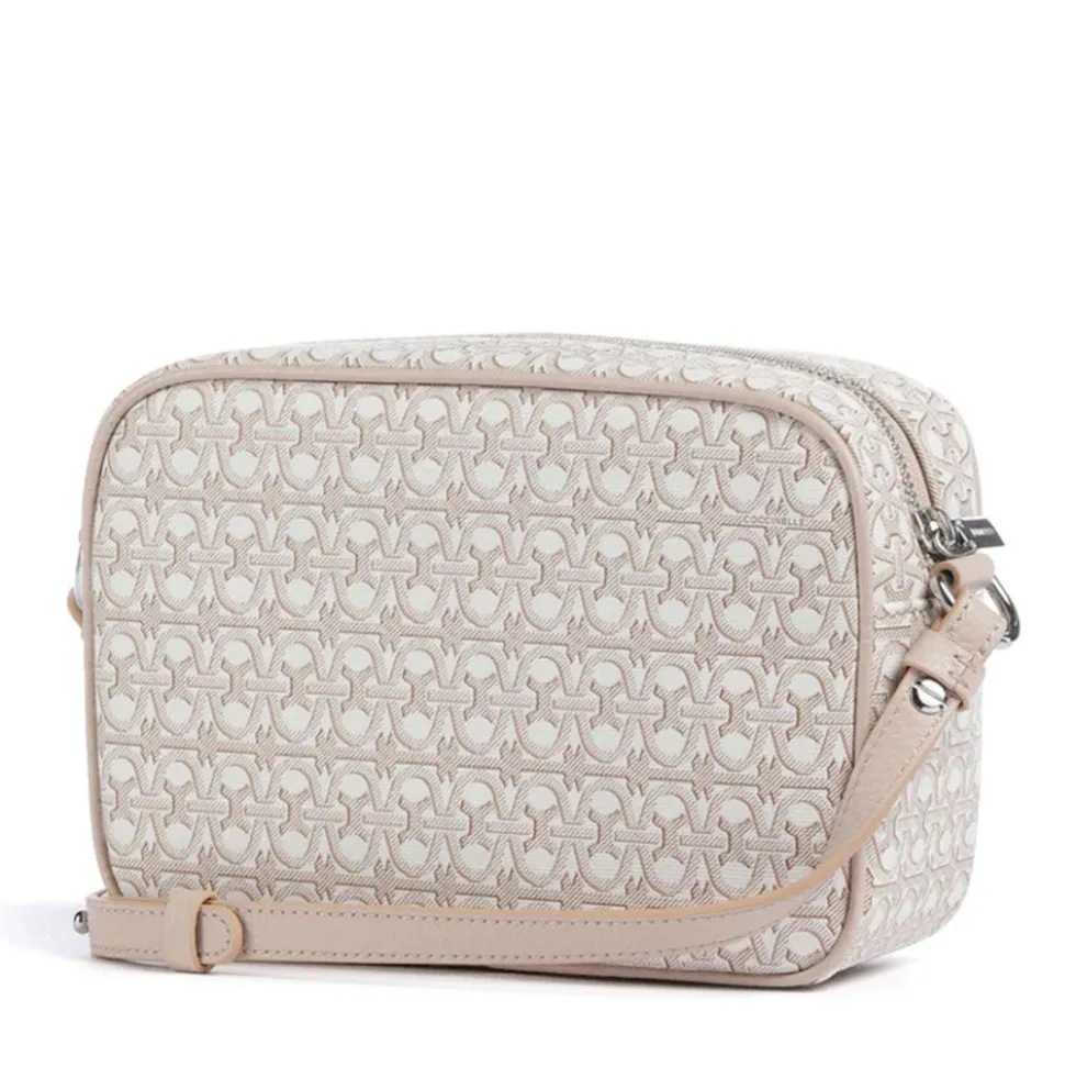 Borsa Donna a Tracolla COCCINELLE in Canvas Monogram e Pelle Blanco - Rosette linea Beat Small