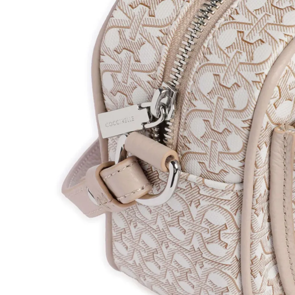 Borsa Donna a Tracolla COCCINELLE in Canvas Monogram e Pelle Blanco - Rosette linea Beat Small
