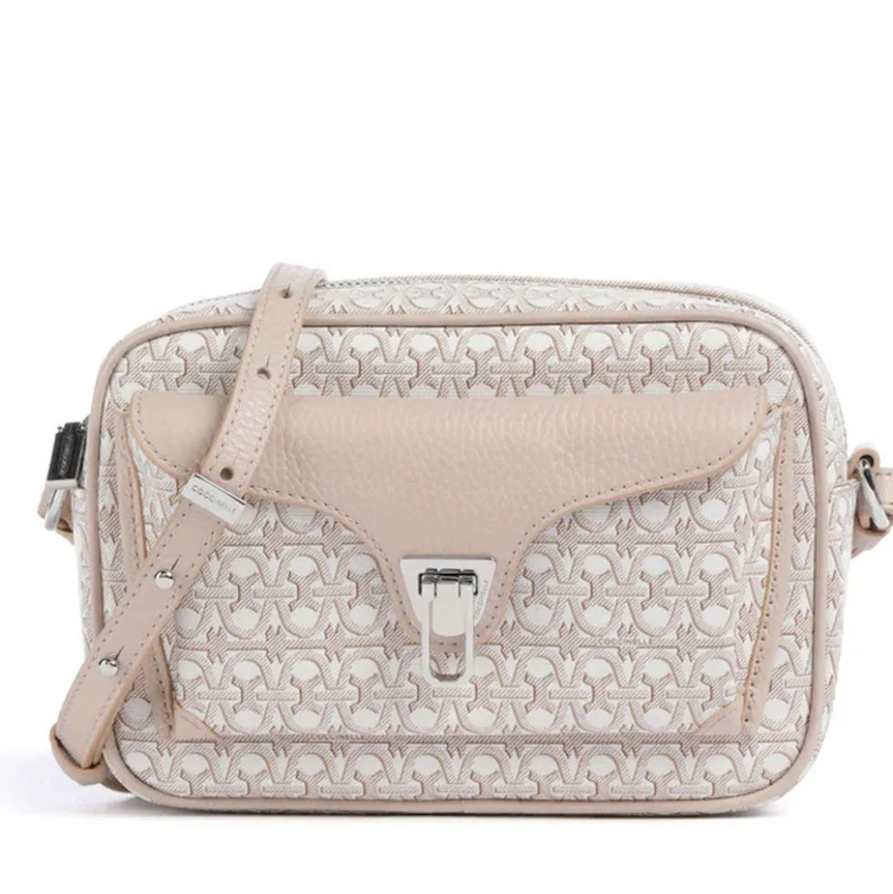 Borsa Donna a Tracolla COCCINELLE in Canvas Monogram e Pelle Blanco - Rosette linea Beat Small