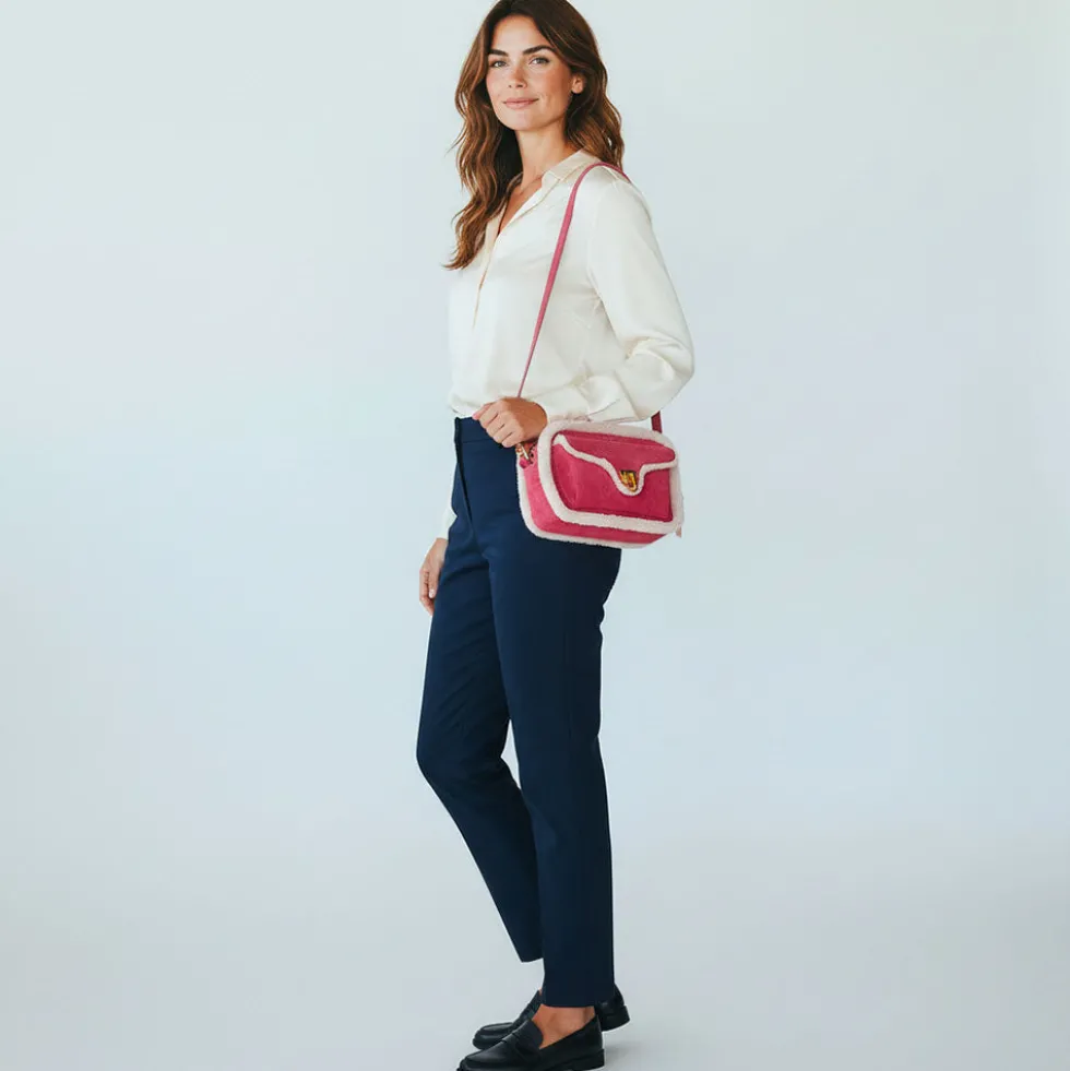 Borsa Donna a Tracolla COCCINELLE in Suede Natural - Rosewood linea Beat Eco Shearling Misura Small