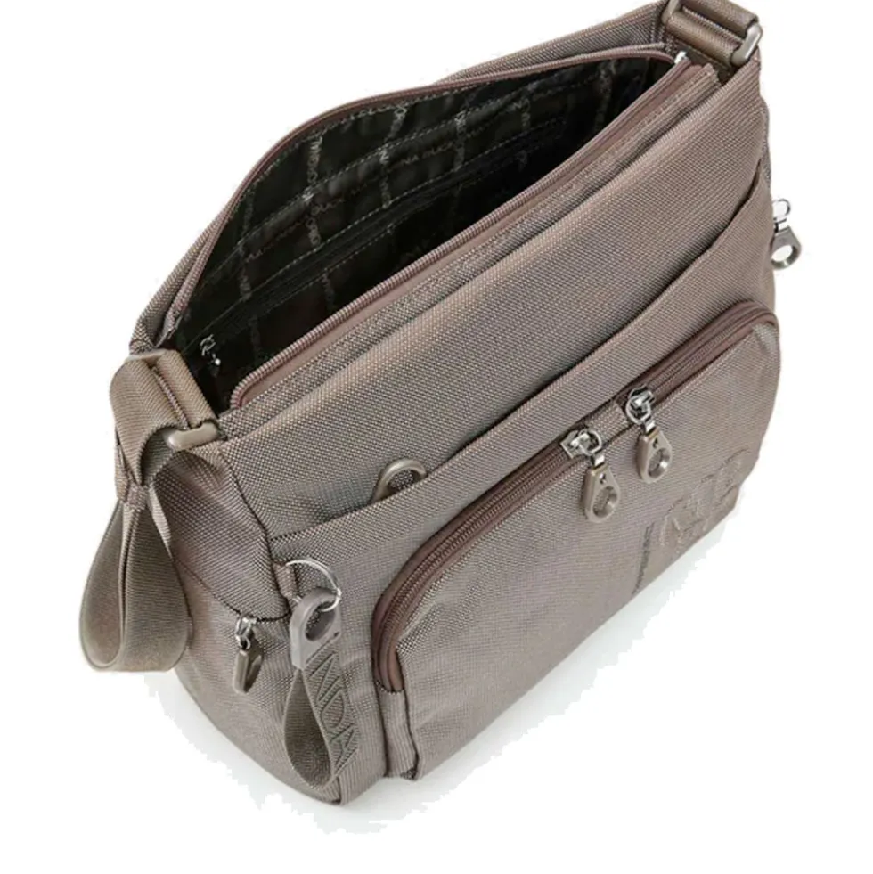 Borsa Donna a Tracolla con Tasca Frontale MANDARINA DUCK in Tessuto Linea MD20 Colore Taupe