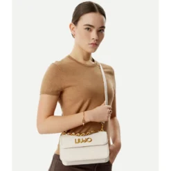 Borsa Donna a Tracolla LIU JO in Tessuto Jacquard Bianco e Nero con Logo Monogram