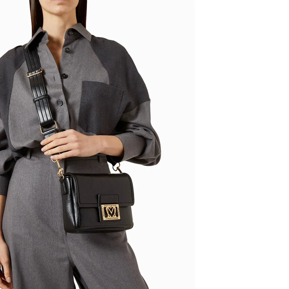 Borsa Donna a Tracolla LOVE MOSCHINO Nera con Placca Quadrata con Logo