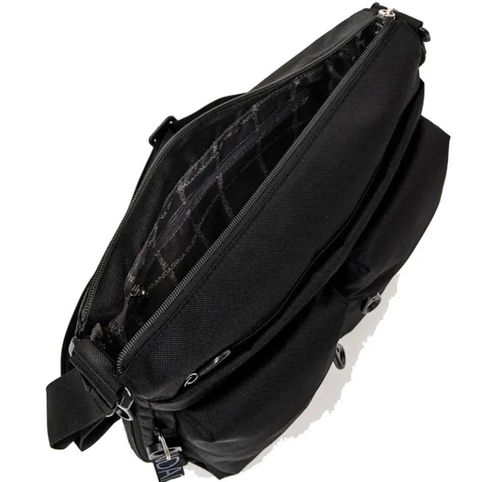 Borsa Donna a Tracolla MANDARINA DUCK Espandibile in Tessuto Linea MD20 Colore Nero Misura Grande