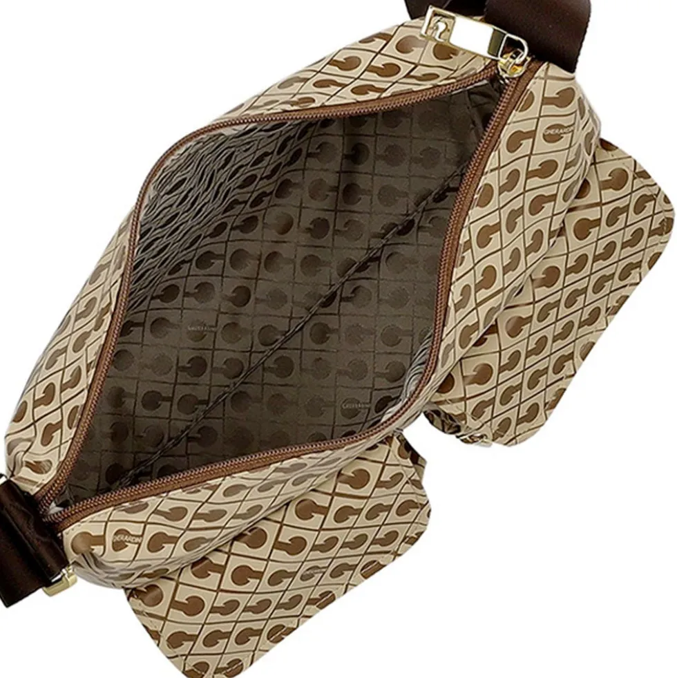 Borsa Donna a Tracolla Multitasche GHERARDINI in Tessuto Softy Colore Tabacco - Burro