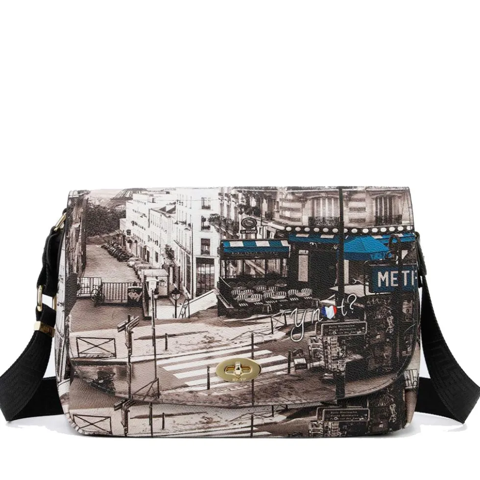 Borsa Donna a Tracolla Y NOT YES-631 Stampa Petrol Paris