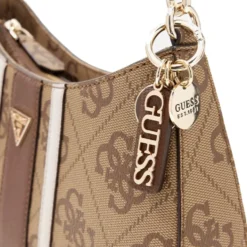 Borsa Donna Hobo a Spalla GUESS Linea Noelle colore Latte Logo - Brown Misura Piccola