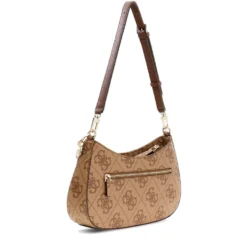Borsa Donna Hobo a Spalla GUESS Linea Noelle colore Latte Logo - Brown Misura Piccola