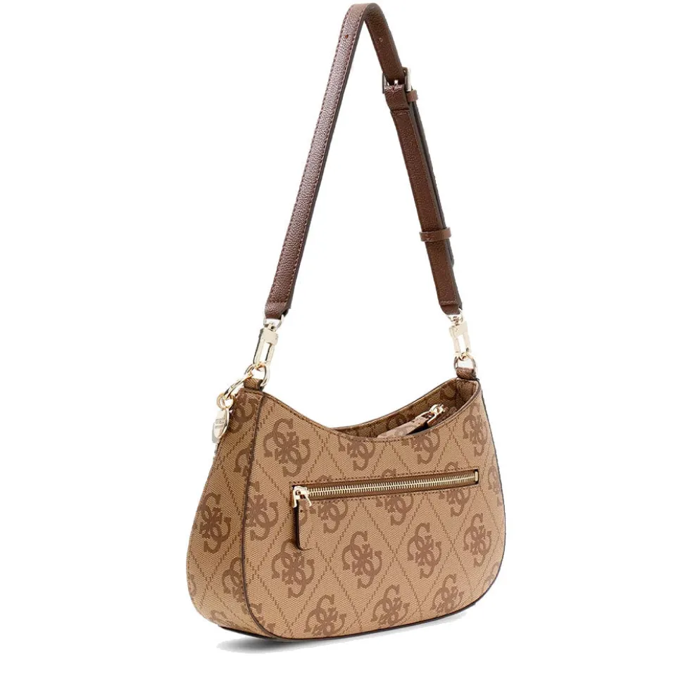 Borsa Donna Hobo a Spalla GUESS Linea Noelle colore Latte Logo - Brown Misura Piccola