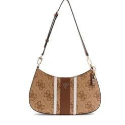 Borsa Donna Hobo a Spalla GUESS Linea Noelle colore Latte Logo - Brown Misura Piccola