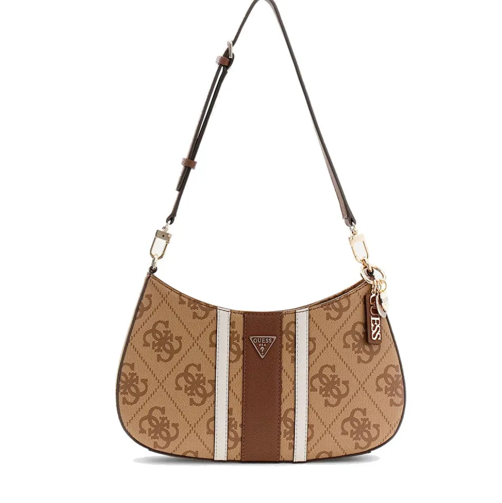 Borsa Donna Hobo a Spalla GUESS Linea Noelle colore Latte Logo - Brown Misura Piccola